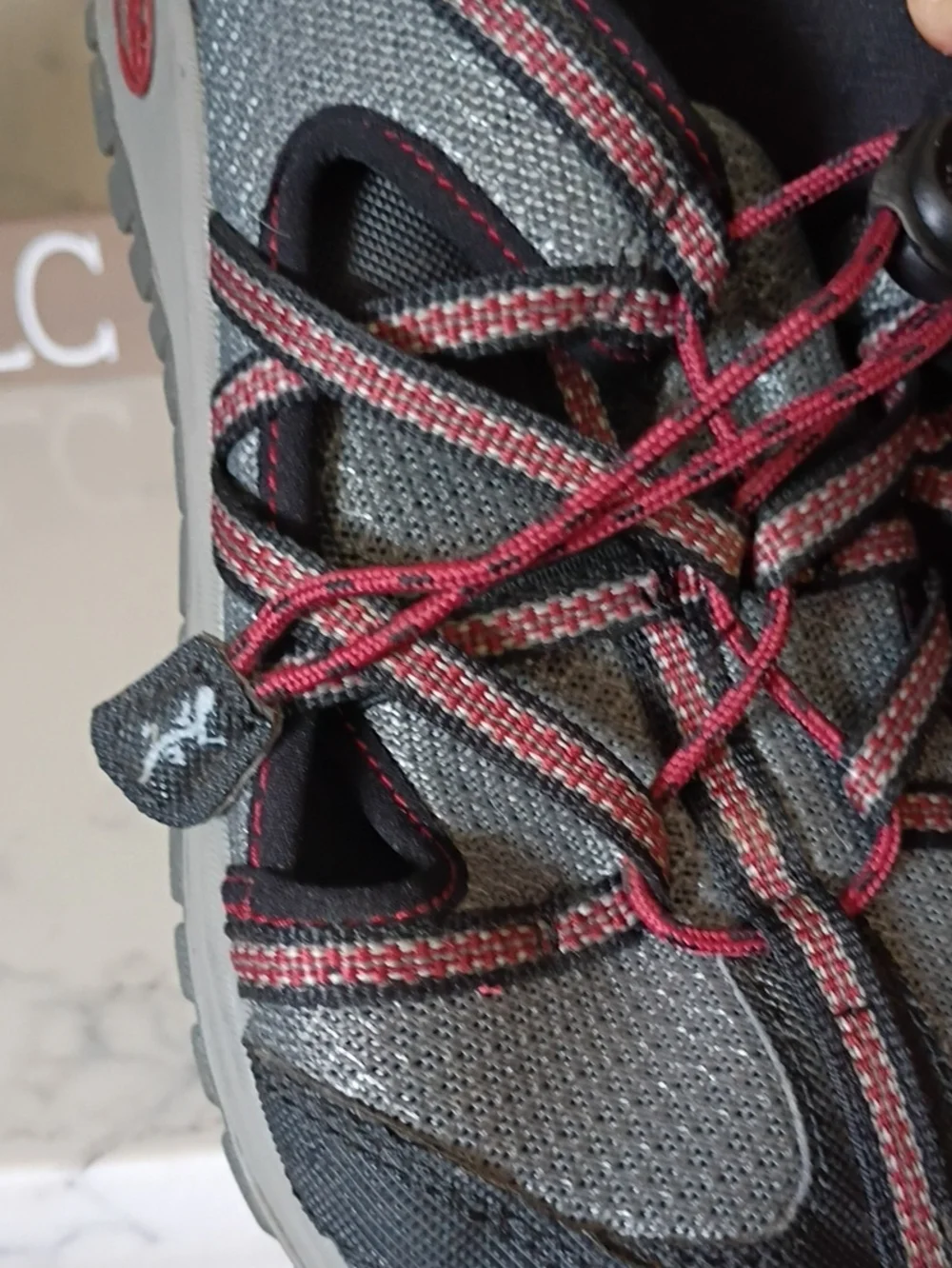Chaco Kids Gray and Black Water Shoes with Red Laces